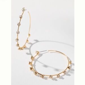 Anthropologie 14KT Gold Plated Multi-Stone Thin Hoop Earrings NEW